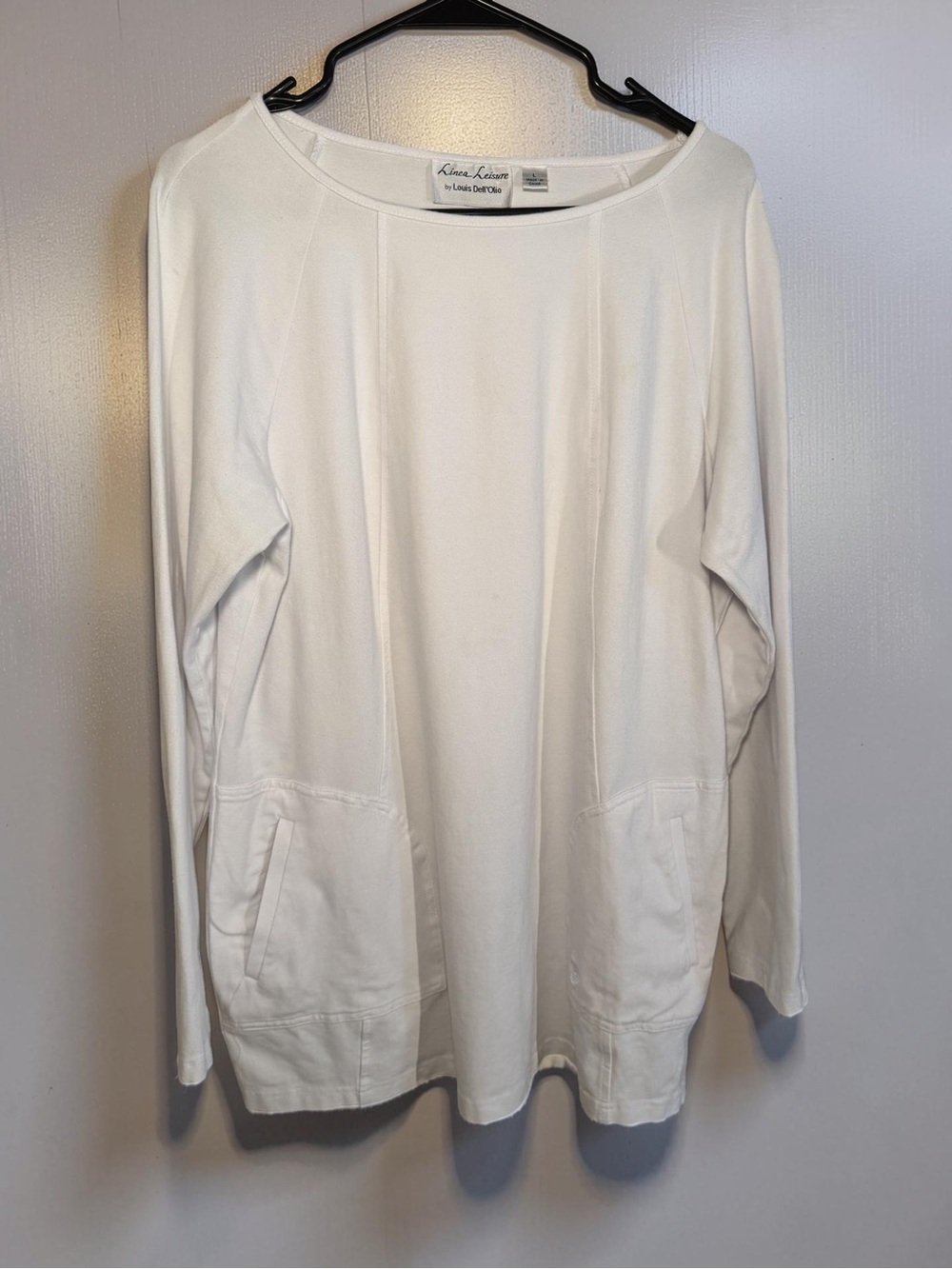 Linea by Louis Dell'Olio White Long Sleeve Scoop Neck Top